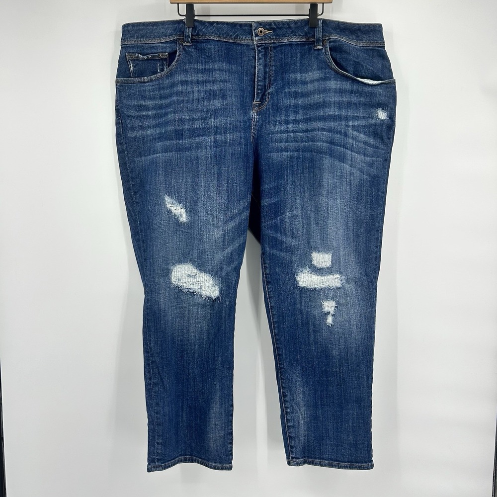 Lucky Brand Reese Boyfriend Jeans Womens 22W Distressed Blue Denim Plus Size